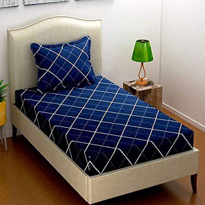 Soniasaa® Prime Collection 222 TC Cotton-Blend Fabric Single Sized(90x60) Inch 1 Bedsheet with 1 Pillow Covers - Single Bedsheet for Single Bed (Blue Box)
