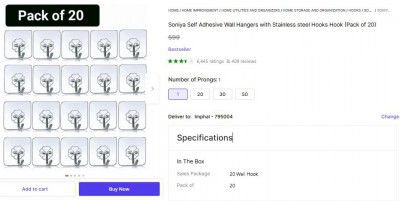Soniya Self Adhesive Wall Hangers with Stainless steel Hooks Hook (Pack of 20)
