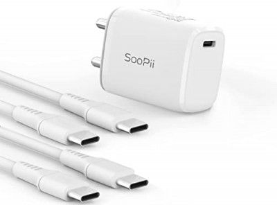 SooPii PD10 20W Wall Charger + PD C to C Cable [Pack 2 Cable], with Fast Charging for PD Devices, Smart IC Protection, Auto Detection and Corrosion Resistant Pins Compatible with All PD Supported Devi