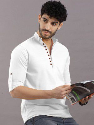 SOPANI  Men Solid Cotton Blend Straight Kurta  (White)