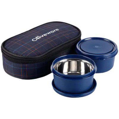 SOPL-OLIVEWARE Deniz Lunch Box, 2 Inner Steel Containers (450 ml Each), (Blue)