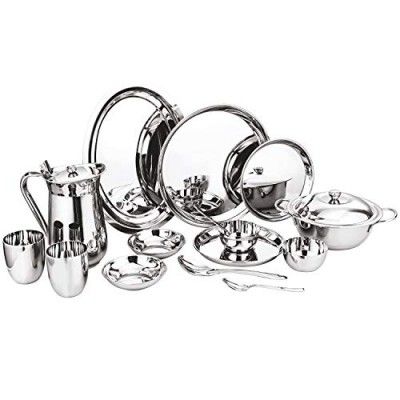 Sorabh 24KDS-24 Stainless Steel Premium Quality Elegance Dinner Set for Home (Plain, Silver, 24 Pcs.)