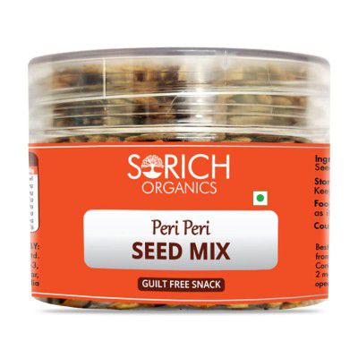 Sorich Organics Peri Peri Seeds Mix 150 Gm - Blended with Pumpkin Seeds, Flax Seeds, Watermelon Seeds, Sunflower Seeds, Spices and Condiments | Spicy Seeds Mix | Ready to Eat Snacks | Tasty and Health