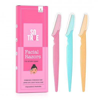 Sotrue Facial Razor For Women | For Face, Eyebrows, Forehead, Upper Lips & Light Facial Hair Removal | Easy to Use, Disposable and Washable | Instant Hair Removal, Pack of 3 Facial Razors