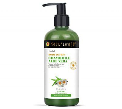 Soulflower Body Lotion with Aloe vera, Vitamin C, Chamomile, Hyaluronic Acid & Bamboo Extractfor Dry Skin, Hydration, Daily Moisturization & Nourishment, 250ml