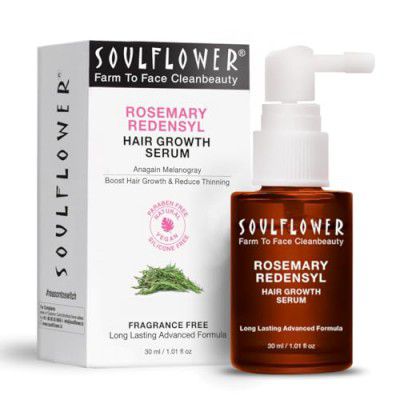 Soulflower Hair Growth Redensyl Serum| Rosemary Oil, 3% Redensyl, 4% Anagain, Caffeine, Melanogray, Biotin, Tea Tree & Rice Water Hairfall Control, Hair Growth & Hair Density | 30 ml