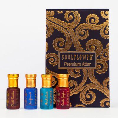 Soulflower Premium Attar Gift Set Alcohol Free luxury Perfume Roll-On for Men & Women, Set of 4 (5ml Each)