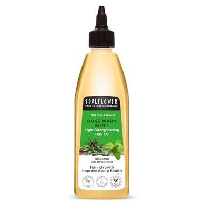 Soulflower Rosemary Mint Hair Oil |Hair growth, Hair fall control, Scalp health, Dandruff control, Split ends| Light Hair Oil | 225ml