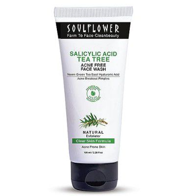 Soulflower Salicylic Acid Face Wash for Anti Acne & Pimples, Deep Cleansing, Face Cleanser with Tea Tree, Neem, Green Tea & Basil| Men & Women | Sulphate Free |100ml