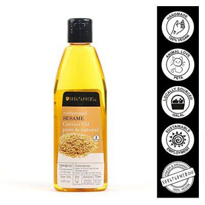 Soulflower Sesame Oil for Hair and Skin, 225ml (Til/gingelly) 100% Natural & Coldpressed