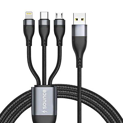 Sounce 100W / 6A Speed Fast Charging USB 3.0 Cable 4 Ft / 1.2m to 3-in-1 Long Charging Cord