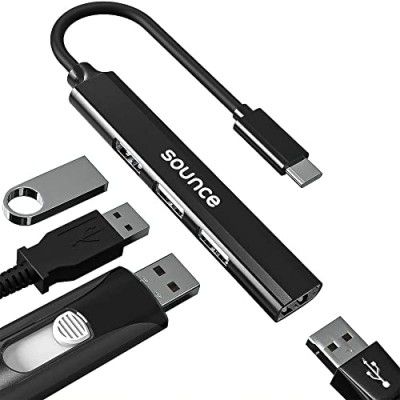 Sounce 4-in-1 Portable Type-C Hub (Type-C to 4 USB-A Ports) with Aluminum Shell, USB Port Hub 3.0 Compatible for PC, Mac Pro, Mac Mini, iMac, Tablet, and Smartphone