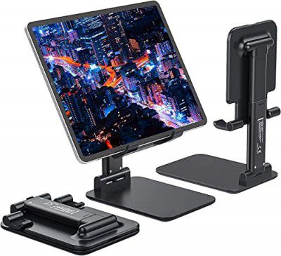 Sounce Foldable Portable Phone Holder Stand, Tabletop Adjustable Cell Phone Stand (Black)