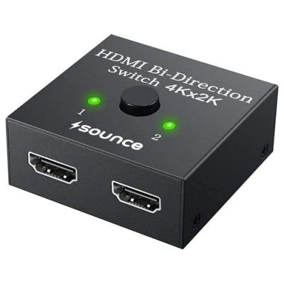 Sounce HDMI Switch 2 in 1 Out 4K 60hz HDMI Switcher 2 Port, Bi-Directional HDMI Switch Splitter 2 x 1/1 x 2, No Power Required, Sharing HD Video, PC Gaming Accessories