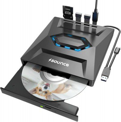 Sounce USB 3.0 & Type C External CD DVD Writer RW Optical Drive CD/DVD ROM +/-RW CD Burner Drive - Black