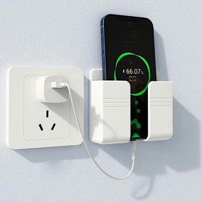 Sounce Wall Mount Mobile Holder Storage Case for TV/AC Remote, Wall Mounted Mobile Stand, Multi Purpose Stand with Hole for Phone Charging (White) (Pack of 1)