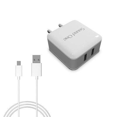 Sound One SO-DWC-400 2.4A Dual Port Smart Wall Charger (White)