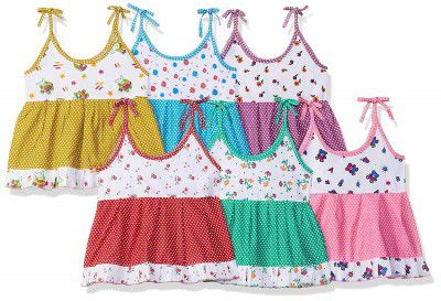 SOUTH SAILOR Kids Girls Cotton Printed A line Pink Frock Dress Pack of 6