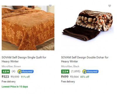 Sovam Blankets upto 90% off