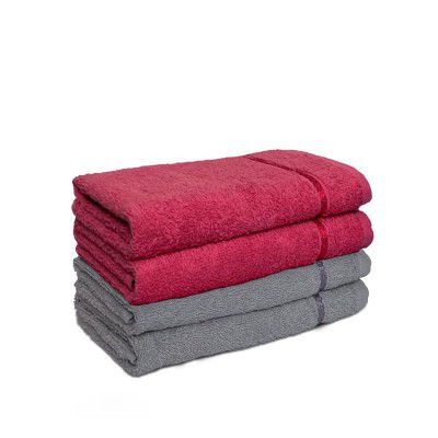 SPACES 100% Cotton Hand Towel Quick to Dry Attractive Border HIGH Absorbency (Solid 40CMX60CM)-Coral/Grey