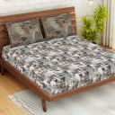 Spaces Atrium 100% Cotton Queen Size Double Bedsheet with 2 Pillow Covers Soft Feel Skin Safe Breatheable Fabric (Geometric, 224 cm x 254 cm) - Chestnut...