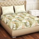 SPACES Atrium Beige 100% Cotton Double Bedsheet with 2 Pillow Covers, Abstract...