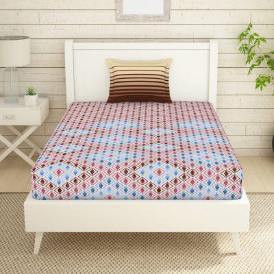 Spaces Geostance 100% Cotton Single Bedsheet Air Purifying Anti-Bacterial (Geometric, 152 cm x 224 cm) - Dark Brown