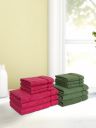 SPACES Pack Of 12 Green & Pink Quick To Dry Pure Cotton 380 GSM Towel Combo...