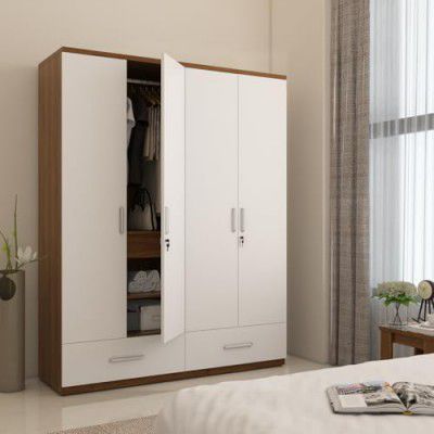Spacewood Apex Wardrobe | 3 Year Warranty | Almirah, Cupboard, Almari, 4 Door Wardrobe, 3 Drawer (1 Lock Drawer) and 2 Hanging Space & 1 Internal Locker |Engineered Wood| Frosty White