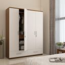 Spacewood Apex Wardrobe | 3 Year Warranty | Almirah, Cupboard, Almari, 4 Door Wardrobe, 3 Drawer (1 Lock Drawer) and 2 Hanging Space & 1 Internal Locker |Engineered Wood| Frosty White...