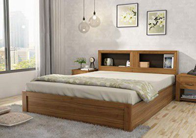[Extra Rs. 5469 OFF] Spacewood Blaze Bed | King Size (78 X 72) Engineered Wood Bed with Box Storage| 3 Year Warranty | Modern Design | Natural Teak