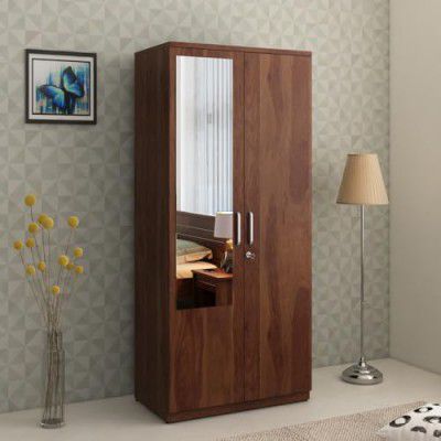 Spacewood Carnival Wardrobe | 3 Year Warranty | Almirah, Cupboard, Almari, 2 Door Wardrobe with Mirror, 1 Hanging Space|Engineered Wood| Sheesham