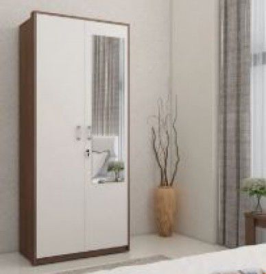SPACEWOOD Dew Engineered Wood 2 Door Wardrobe (Finish Color -Walnut Rigato, Mirror Included, Knock Down)