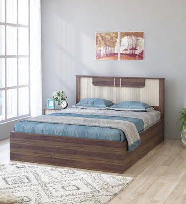 Spacewood Eco Bed | King Size (78 X 72) Engineered Wood Bed with 3/4th Lifton Storage | 3 Year Warranty | Modern Design |Lyon Walnut