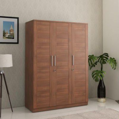 Spacewood Grace Wardrobe | 3 Year Warranty | Almirah, Cupboard, Almari, 3 Door Wardrobe, 2 Drawer (2 Lock Drawer) and 1 Hanging Space|Engineered Wood| Walnut Rigato