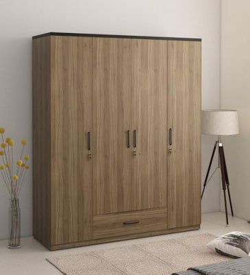 Spacewood Hover Wardrobe | 3 Year Warranty | Almirah, Cupboard, Almari, 4 Door Wardrobe, 2 Drawer (1 Lock Drawer) and 3 Hanging Space & 1 Internal Locker |Engineered Wood| Lyon Walnut & Natural Wenge