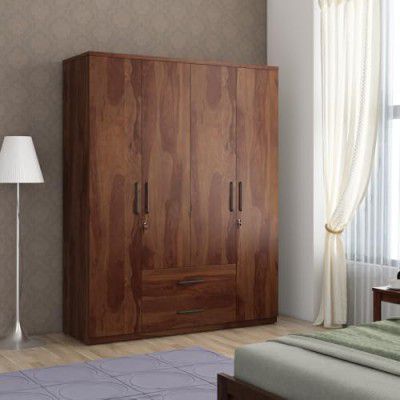 Spacewood Lauren Wardrobe | 3 Year Warranty | Almirah, Cupboard, Almari, 4 Door Wardrobe, 4 Drawer (2 Lock Drawer) and 2 Hanging Space & 1 Internal Locker|Engineered Wood| Sheesham