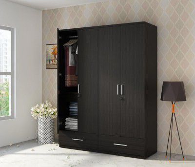 Spacewood Linden Wardrobe | 3 Year Warranty | Almirah, Cupboard, Almari, 4 Door Wardrobe, 4 Drawer (2 Lock Drawer) and 2 Hanging Space & 1 Internal Locker |Engineered Wood| Natural Wenge