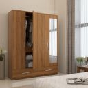 Spacewood Linden Wardrobe | 3 Year Warranty | Almirah, Cupboard, Almari, 4 Door Wardrobe with Mirror, 3 Drawer (1 Lock Drawer) and 2 Hanging Space & 1 Internal Locker |Engineered Wood| Natural Teak...