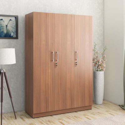 Spacewood Optima Wardrobe | 3 Year Warranty | Almirah, Cupboard, Almari, 3 Door Wardrobe, 2 Hanging Space| Engineered Wood| Walnut Rigato