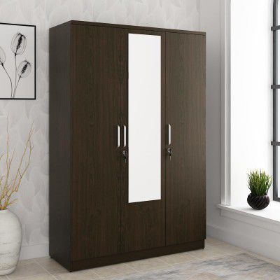 Spacewood Weave Wardrobe | 3 Year Warranty | Almirah, Cupboard, Almari, 3 Door Wardrobe with Mirror, 1 Drawer (1 Lock Drawer) and 2 Hanging Space|Engineered Wood| Vermount