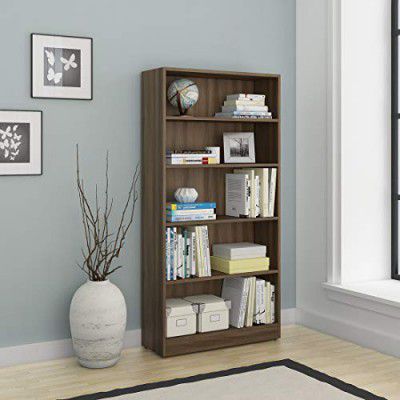Spacewood William Book Shelf for Home Wall | 3 Year Warranty | 5 Shelves - Walnut Bronze