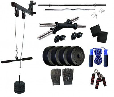 Spanco Home Gym Combo With Wall Mounted Pull Up Bar, 88 Kg. Weight Plates, Curl Rod, Straight Rod, Dumbbell Rods, Gym Gloves, Skipping Rope, Hand Gripper & Wristband for Multiple Workout & Body Toning
