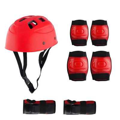 SPANCO Skating Guard, Protective Skating Guard Kit | Skate, Cycling, Running Protection Set | Multi Sport Gear for Children Age 4-7 Years (Size : S) (Color : Red) (Helmet Type : PVC)