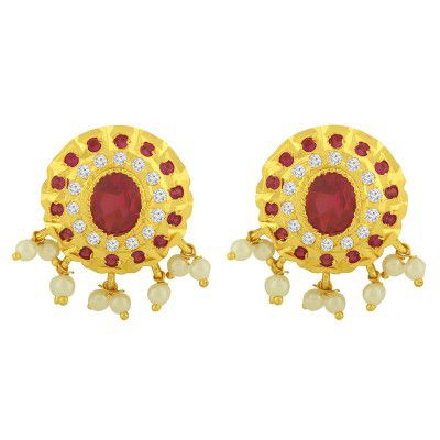 Spargz Round Brass Gold Synthetic Stone & Pearl Tops Earring For Women TER_556