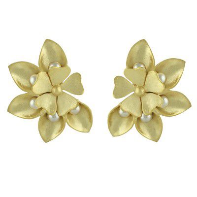 Spargz Statement Brass Gold Plated Pearl Earring For Women TER_395