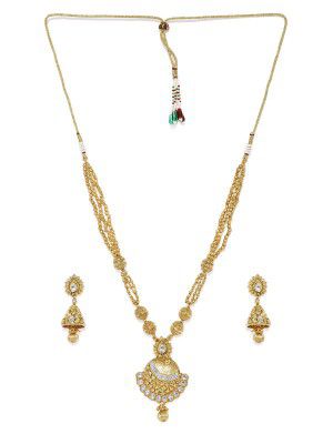 Spargz Traditional Ball Chain Brass Gold Plated Kundan Opera Neckalce Set for Women