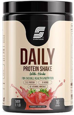 Sparkfusion Daily Protein Shake With Hebrs | 21 Gm Protein 8 Hebrs | Strawberry & Cream Flavour- 500 gm
