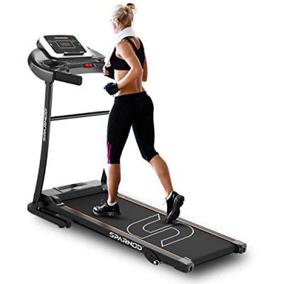 Sparnod Fitness STH-1250 Treadmill for Home Use – Free Home Installation, 3 HP Peak Motor, 12Km/Hr Speed, 100 Kg Max User Weight, 12 Preset Workouts, Manual Incline, Speakers