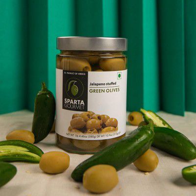 Sparta Gourmet Jalapeno Stuffed Green Olives • Vegan & Non-GMO Verified, 20.46 oz ? 580 g